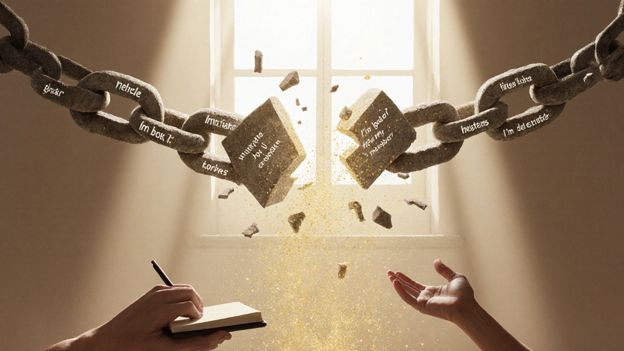 Тяжёлая цепь разрывается, превращаясь в золотую пыль — символ освобождения через откровенность.