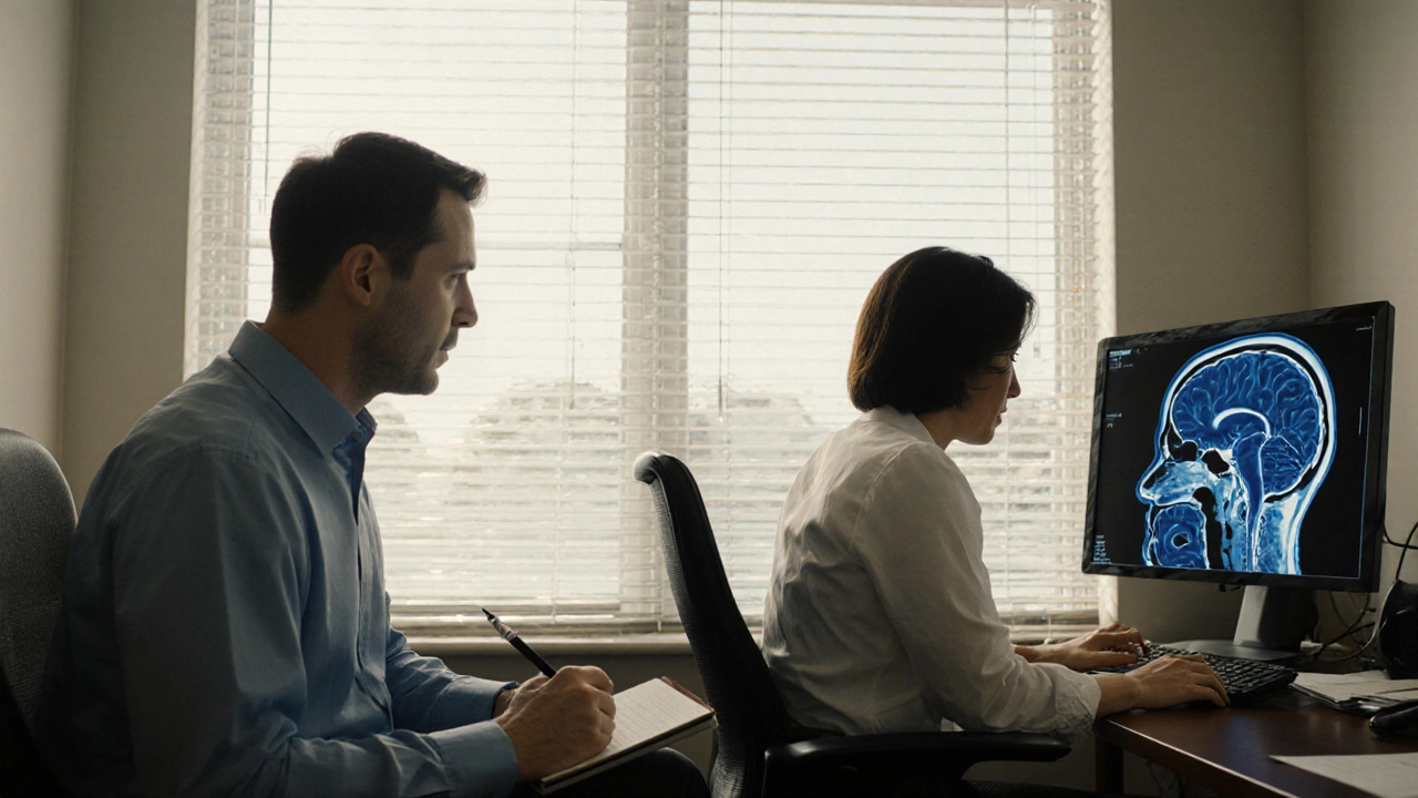 Клинический психолог и психиатр обсуждают случай пациента в тихом кабинете.