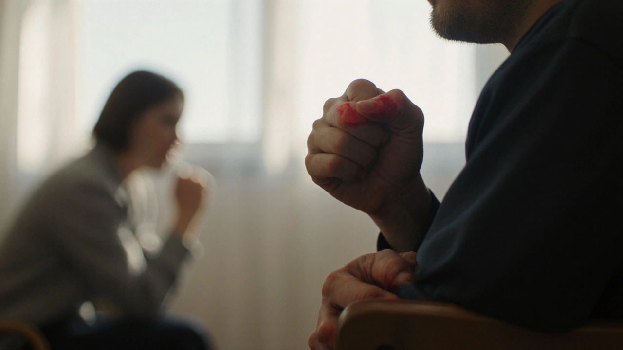 Руки, сжимающие стул, дрожат — момент перед тем, как человек наконец скажет то, что долгое время молчал.