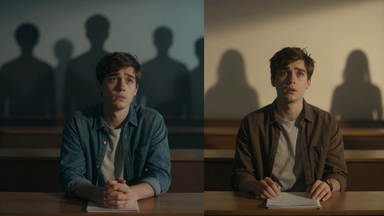 Два изображения одного человека: один испытывает тревогу, другой — спокойно участвует в обществе.