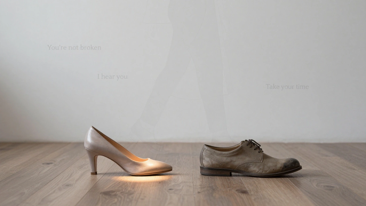 Две пары обуви: одна неудобная, другая — комфортная, символ выбора терапевта