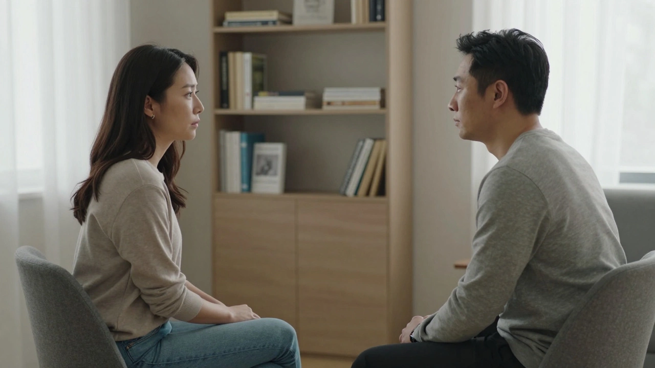 Пациент и психолог сидят в тихой комнате, начинается первый разговор.