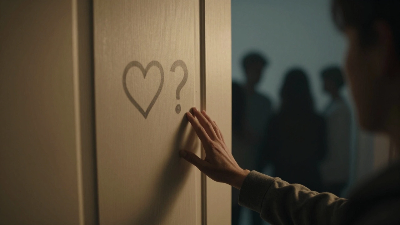 Рука тянется к закрытой двери, за которой тускнеют силуэты близких, а из коридора доносится тёплый свет.