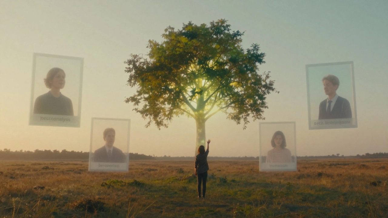 Человек в ландшафте с окнами разных психологических направлений, стремящийся к самореализации.