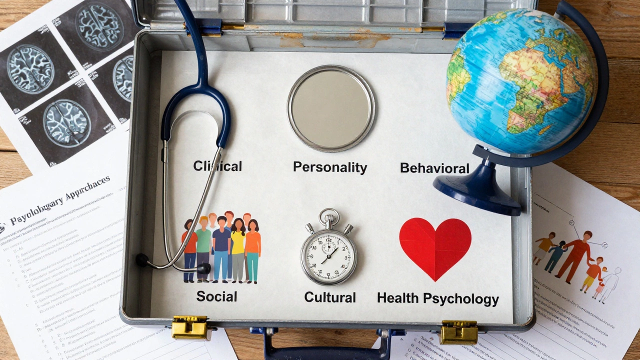 Инструменты в ящике, каждый помечен как направление психологии.