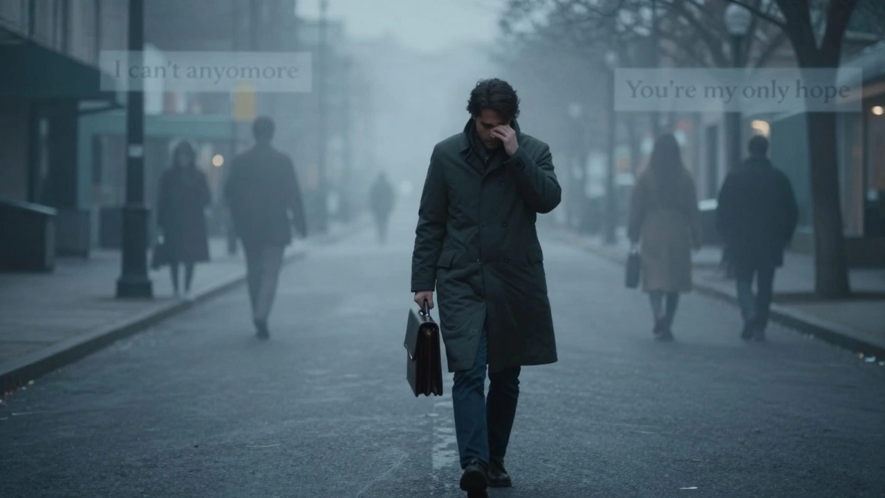 Психолог идет домой ночью, за ним следуют призрачные образы клиентов.