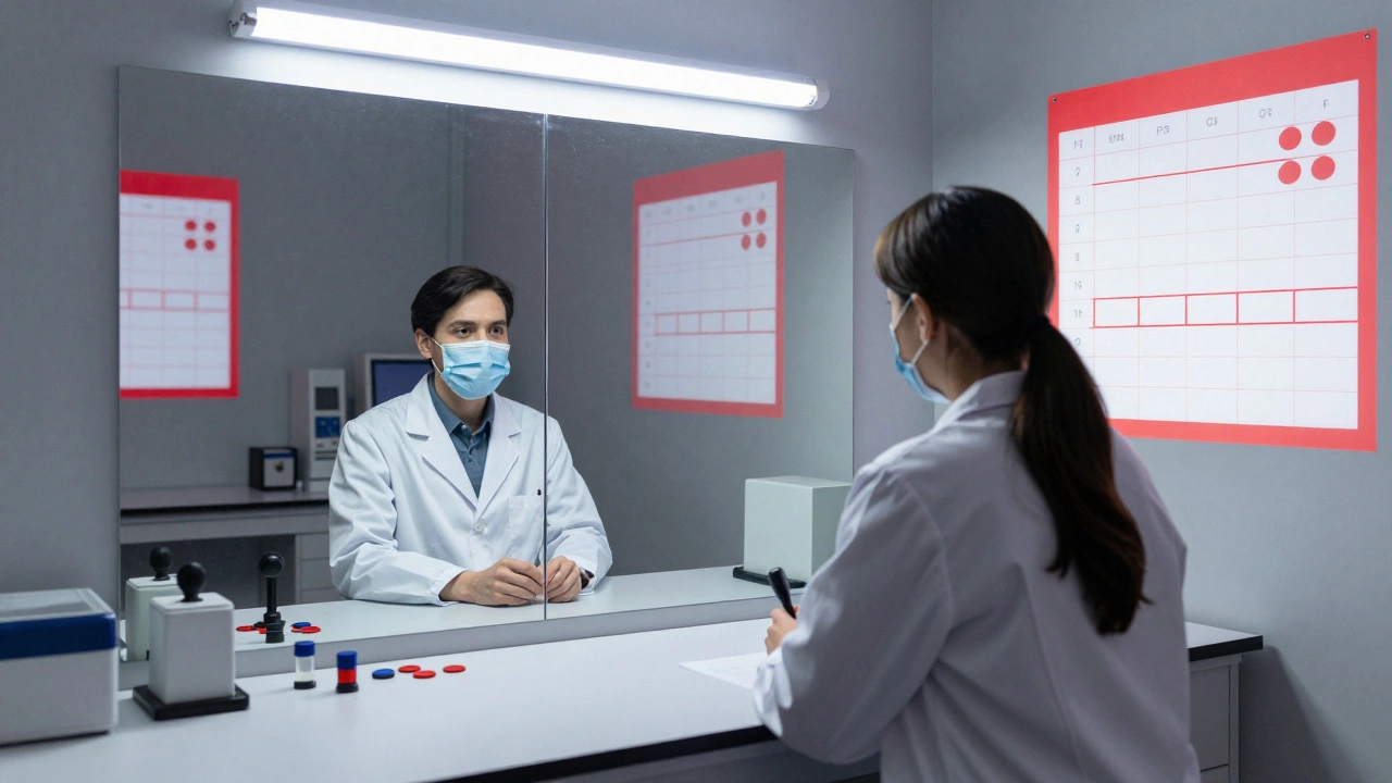 Психолог наблюдает за испытуемым в лаборатории с элементами поведенческой теории.