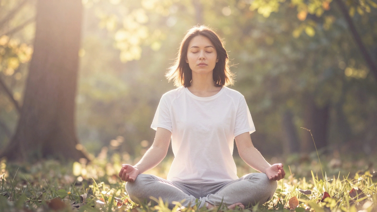 Медитация в лесу под солнечным светом