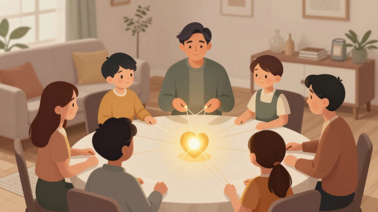 Семейный психолог помогает членам семьи восстановить связь между собой.